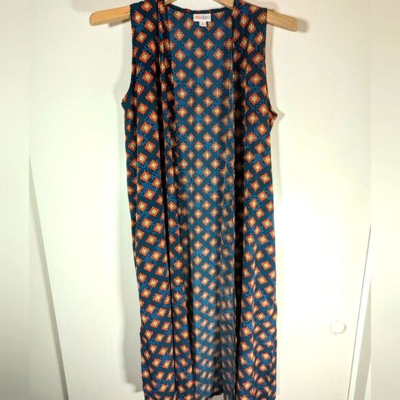 LuLaRoe Joy Long Sleeveless Vest Multi Color Geometric Size S - Picture 2 of 6